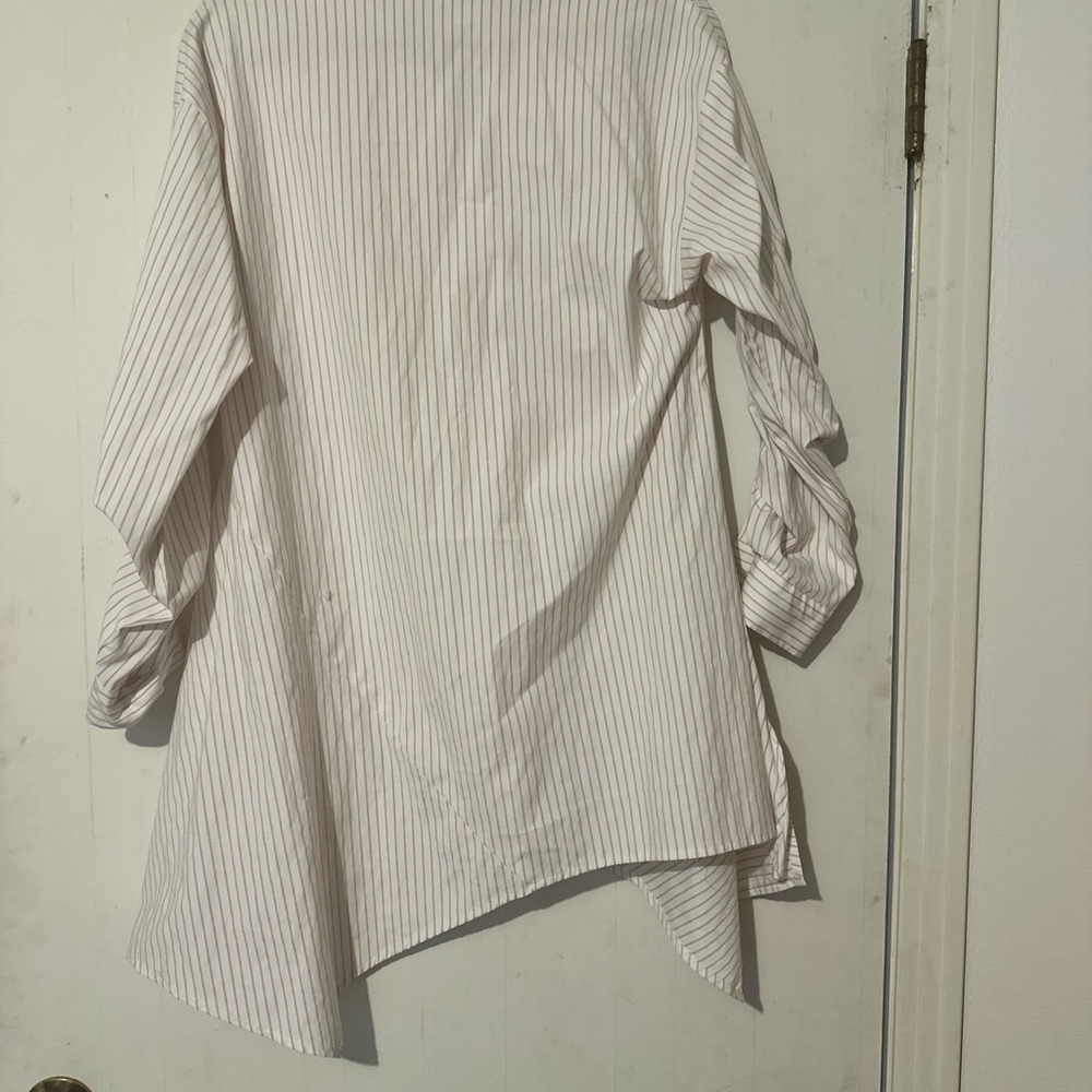 Cupio Women's Button Down Shirt - White and Gray Stripes - Picture 2 of 3